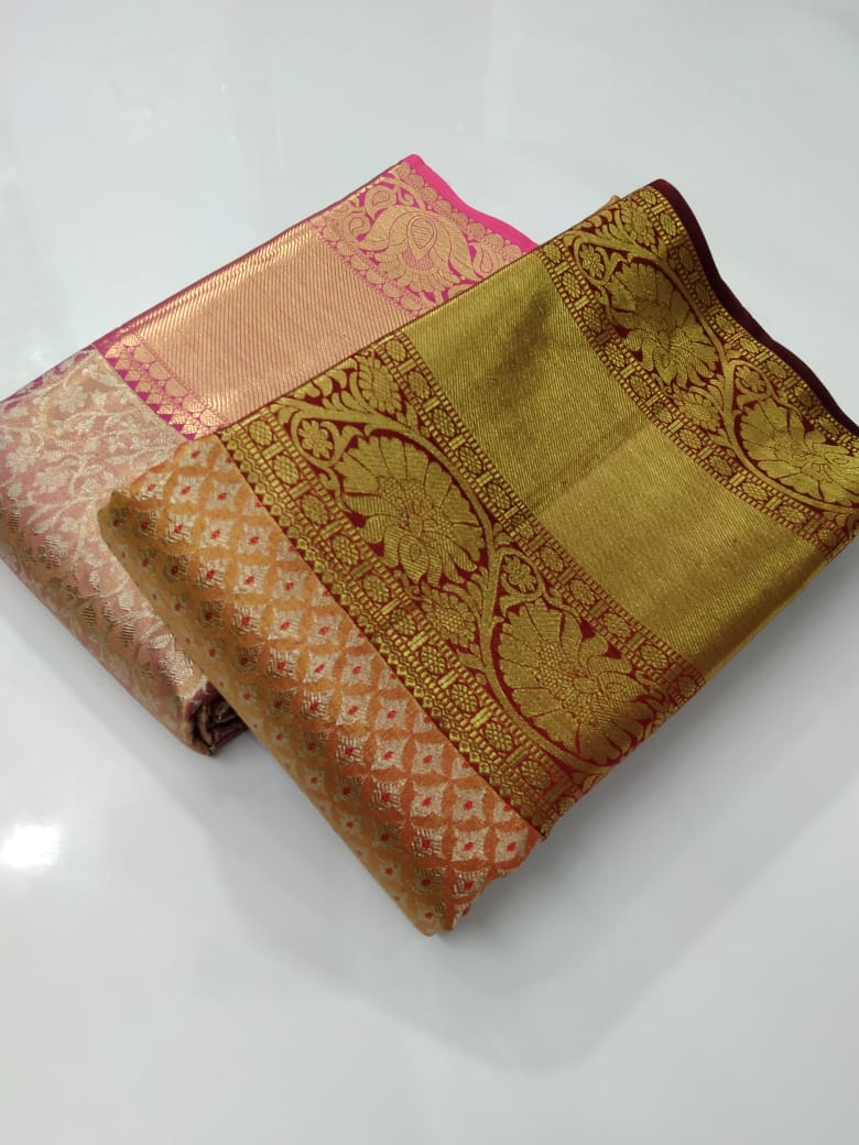 Shimmer Gold Dark Brown Bridal Elegance Kanchipuram Handloom Silk Saree SS16452