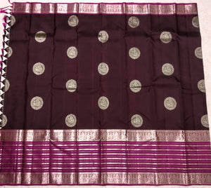 Classic Espresso Brown & Orchid Pink 2gm Zari Elegance Kanchipuram Handloom Silk Saree SS16465