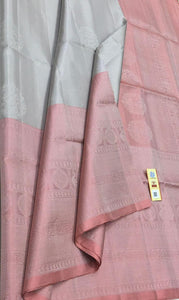 Silver Grey & Pink Double Warp Elegance Kanchipuram Handloom Soft Silk Saree SS17064