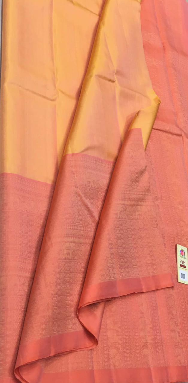 Glow Orange & Peach Double Warp Elegance Kanchipuram Handloom Soft Silk Saree SS17063