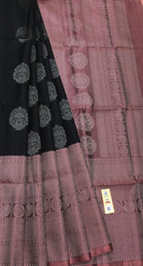 Charcoal Black & Mauve Pink Double Warp Elegance Kanchipuram Handloom Soft Silk Saree SS17062