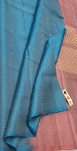 Dark Blue & Nude Pink Double Warp Elegance Kanchipuram Handloom Soft Silk Saree SS17068