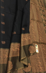 Charcoal Black & Dark Beige Double Warp Elegance Kanchipuram Handloom Soft Silk Saree SS17073