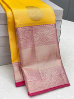 Load image into Gallery viewer, Classic Yellow &amp; Pastel Pink 1gm Zari Bridal Elegance Kanchipuram Handloom Silk Saree SS16957

