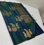 Load image into Gallery viewer, Bottle Green Blue Shaded Double Warp Elegance Kanchipuram Handloom Soft Silk Saree SS16971
