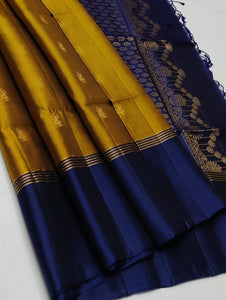 Mustard & Navy Blue Double Warp Elegance Kanchipuram Handloom Soft Silk Saree SS17059