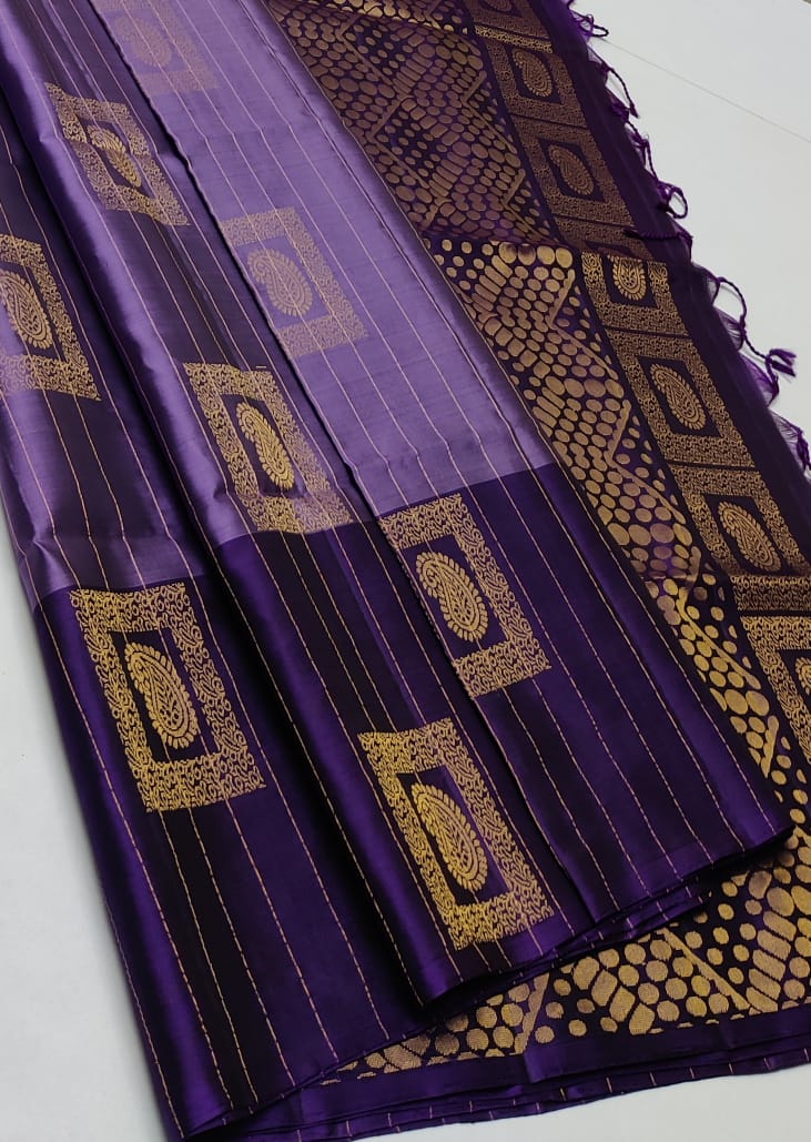 Lavender & Violet Double Warp Elegance Kanchipuram Handloom Soft Silk Saree SS17055