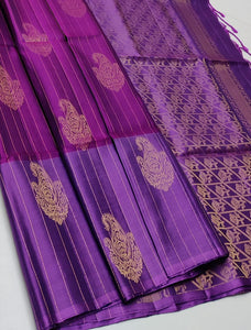 Wine Red & Glow Lavender Double Warp Elegance Kanchipuram Handloom Soft Silk Saree SS17056