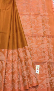 Creamy Mustard & Glow Peach Double Warp Elegance Kanchipuram Handloom Soft Silk Saree SS17061