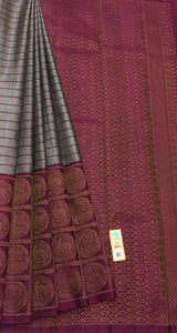 Pale Grey & Maroon Double Warp Elegance Kanchipuram Handloom Soft Silk Saree SS17065