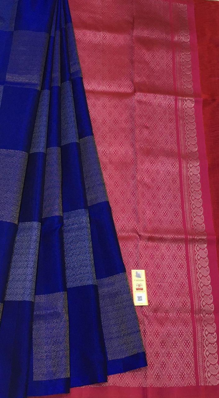Royal Blue & Pink Double Warp Elegance Kanchipuram Handloom Soft Silk Saree SS17081