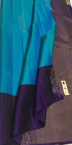 Glow Blue & Violet Double Warp Elegance Kanchipuram Handloom Soft Silk Saree SS17092