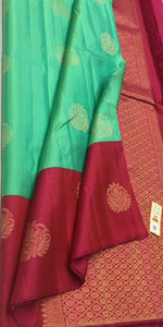 Sea Green & Dark Cranberry Double Warp Elegance Kanchipuram Handloom Soft Silk Saree SS17085