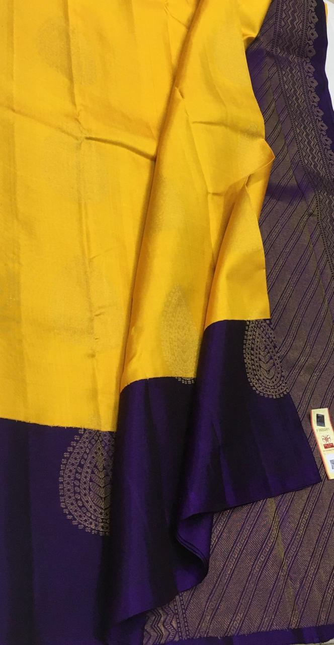 Sunny Yellow & Violet Double Warp Elegance Kanchipuram Handloom Soft Silk Saree SS17098