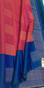 Pink Rose & Cobalt Blue Double Warp Elegance Kanchipuram Handloom Soft Silk Saree SS17089