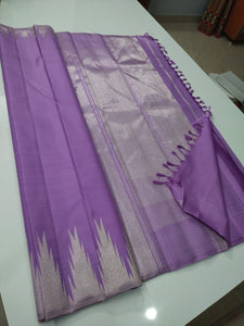 Classic Lavender Silver Temple Border Elegance Kanchipuram Handloom Silk Saree SS17099