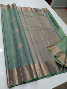 Pastel Sage Green Sorbet Elegance Kanchipuram Handloom Silk Saree SS17104