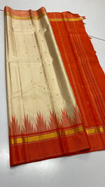 Load image into Gallery viewer, Classic Golden Cream &amp; Aerospace Orange Korvai Elegance Kanchipuram Handloom Silk Saree SS17114
