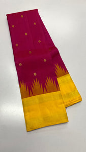 Ruby Pink & Sunny Yellow Korvai Elegance Kanchipuram Handloom Silk Saree SS17115