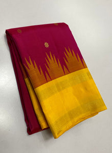 Ruby Pink & Sunny Yellow Korvai Elegance Kanchipuram Handloom Silk Saree SS17115