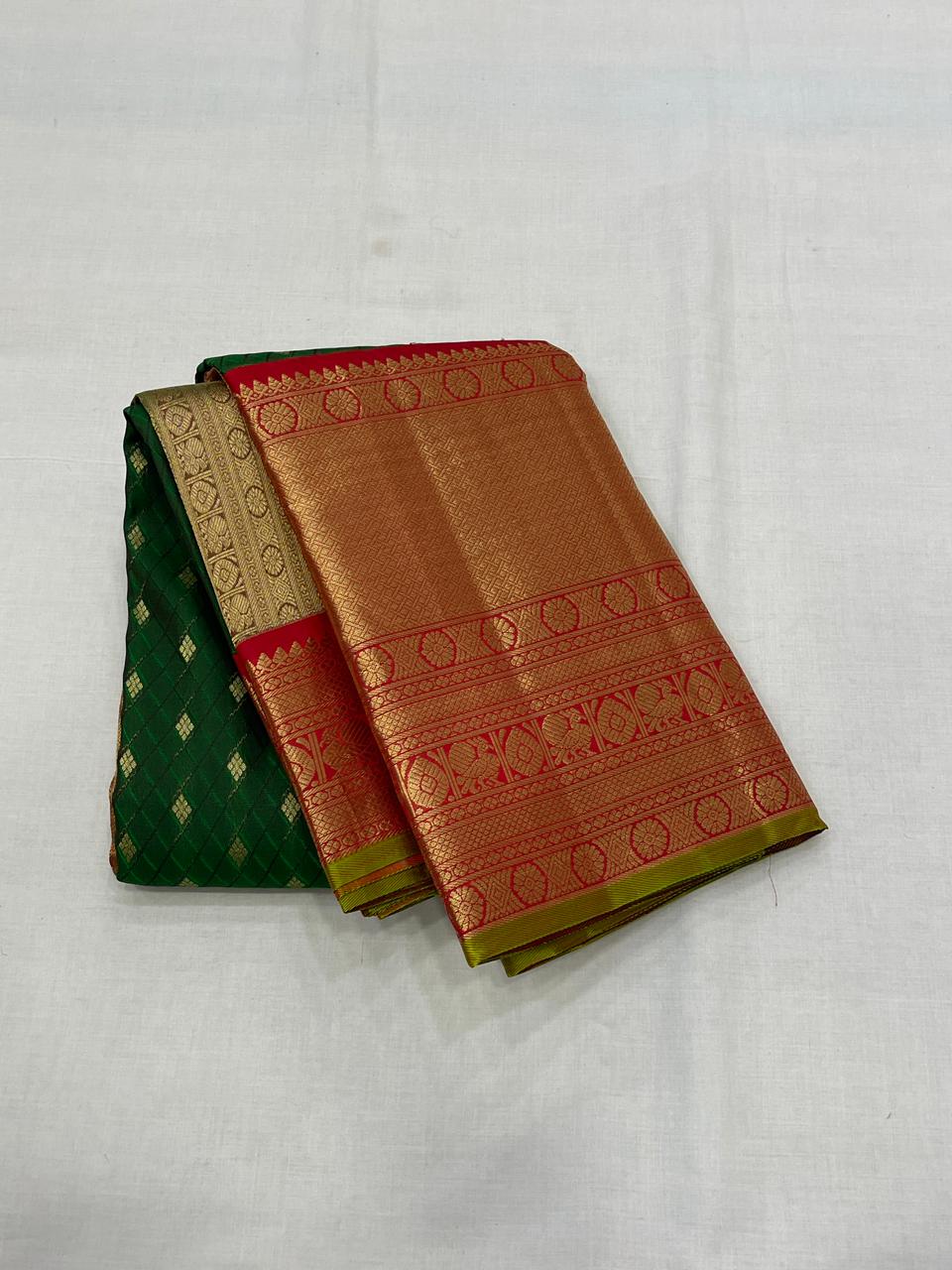 Bottle Green & Chilly Red Korvai Bridal Elegance Kanchipuram Handloom Silk Saree SS17117