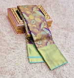 Load image into Gallery viewer, Purple &amp; Golden Ice Blue Mushroom Designed Zari Bridal Elegance Kanchipuram Handloom Silk Saree SS17121
