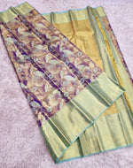 Load image into Gallery viewer, Purple &amp; Golden Ice Blue Mushroom Designed Zari Bridal Elegance Kanchipuram Handloom Silk Saree SS17121

