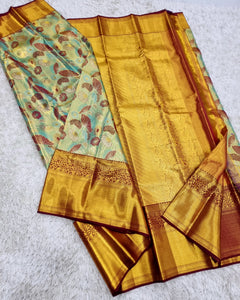 Pastel Blue & Syrup Brown Mushroom Designed 2gm Zari Bridal Elegance Kanchipuram Handloom Silk Saree SS17123
