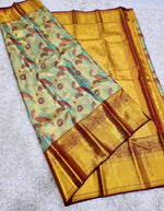 Load image into Gallery viewer, Pastel Blue &amp; Syrup Brown Mushroom Designed 2gm Zari Bridal Elegance Kanchipuram Handloom Silk Saree SS17123
