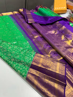 Load image into Gallery viewer, Classic Light Green &amp; Purple 2gm Zari Bridal Elegance Kanchipuram Handloom Silk Saree SS17131
