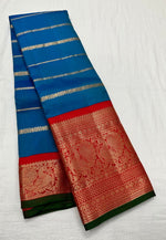 Load image into Gallery viewer, Shaded Sapphire Blue &amp; Crimson Red 1gm Zari Elegance Kanchipuram Handloom Silk Saree SS17134
