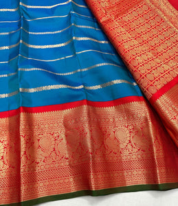 Shaded Sapphire Blue & Crimson Red 1gm Zari Elegance Kanchipuram Handloom Silk Saree SS17134