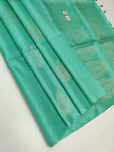 Classic Sea Green Sorbet Double Warp Elegance Kanchipuram Handloom Soft Silk Saree SS17138