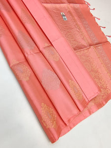 Classic Peach Sorbet Double Warp Elegance Kanchipuram Handloom Soft Silk Saree SS17137