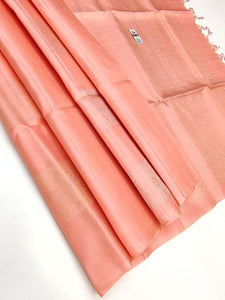 French Peachy Rose Double Warp Elegance Kanchipuram Handloom Soft Silk Saree SS17143