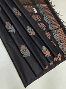 Charcoal Black Double Warp Elegance Kanchipuram Handloom Soft Silk Saree SS17141