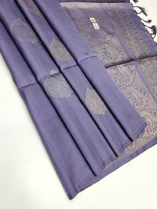 Shady Lavender Double Warp Elegance Kanchipuram Handloom Soft Silk Saree SS17155