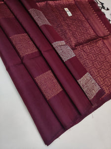 Berry Plum Double Warp Elegance Kanchipuram Handloom Soft Silk Saree SS17156