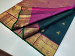 Load image into Gallery viewer, Bottle Green &amp; Glow Purple 1gm Zari Bridal Elegance Kanchipuram Handloom Silk Saree SS17163
