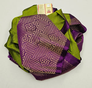 Olive Green & Purple Double Warp Elegance Kanchipuram Handloom Soft Silk Saree SS17165