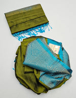 Load image into Gallery viewer, Olive Green &amp; Blue Sorbet Double Warp Elegance Kanchipuram Handloom Soft Silk Saree SS17166
