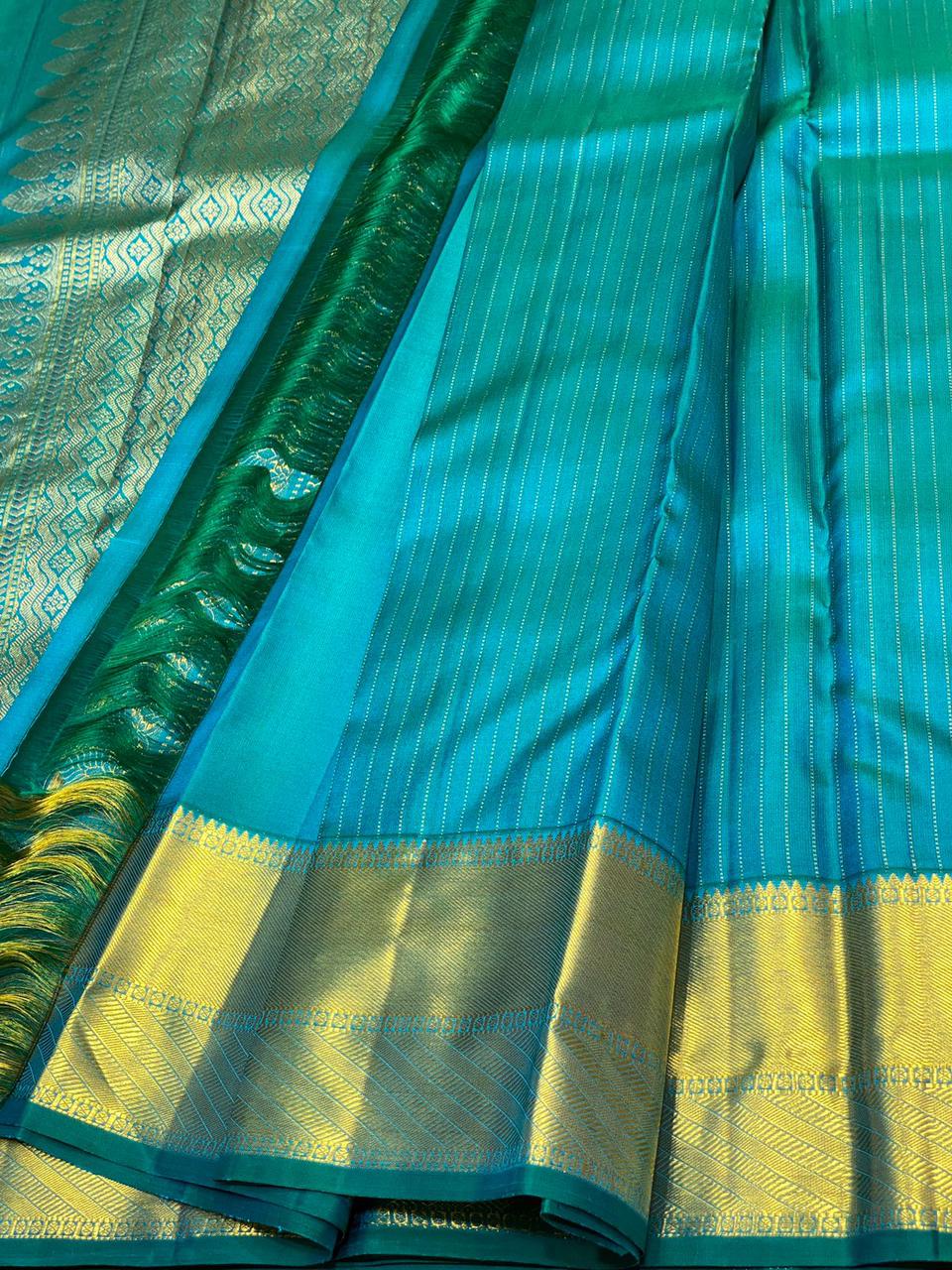 Shady Teal Blue 2gm Zari Bridal Elegance Kanchipuram Handloom Silk Saree SS17171