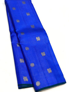 Classic Robin Blue Vaira Oosi Checks 2gm Zari Elegance Kanchipuram Handloom Silk Saree SS17172