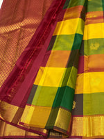 Load image into Gallery viewer, Maroon Green Yellow Orange Checks 2gm Zari Elegance Kanchipuram Handloom Silk Saree SS17174
