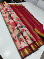 Load image into Gallery viewer, Cherry Blossom Pastel Pink Digital Print 2gm Zari Elegance Kanchipuram Handloom Silk Saree SS17175
