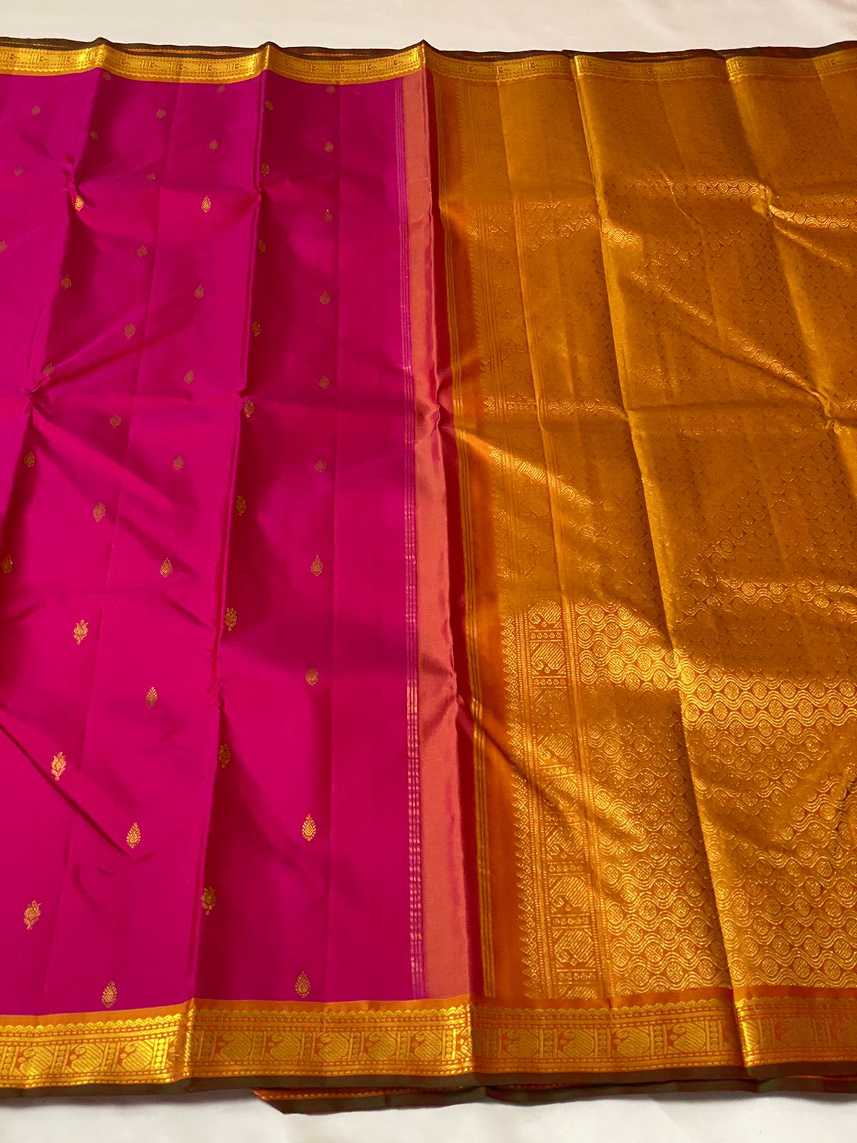 Ruby Pink & Apricot Orange 2gm Zari Elegance Kanchipuram Handloom Silk Saree SS17176