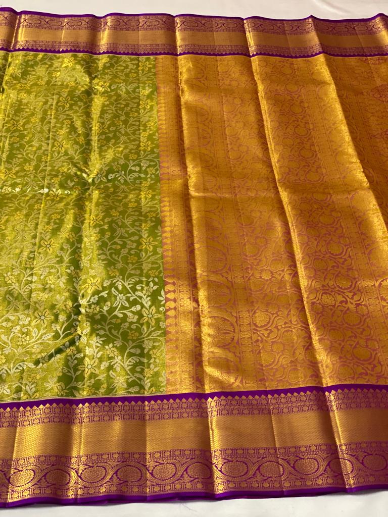 Pastel Mehendi Green & Wine Red 2gm Zari Bridal Elegance Kanchipuram Handloom Silk Saree SS17178