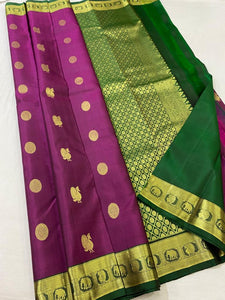Wine Red & Pine Green Elegance Kanchipuram Handloom Silk Saree SS17183