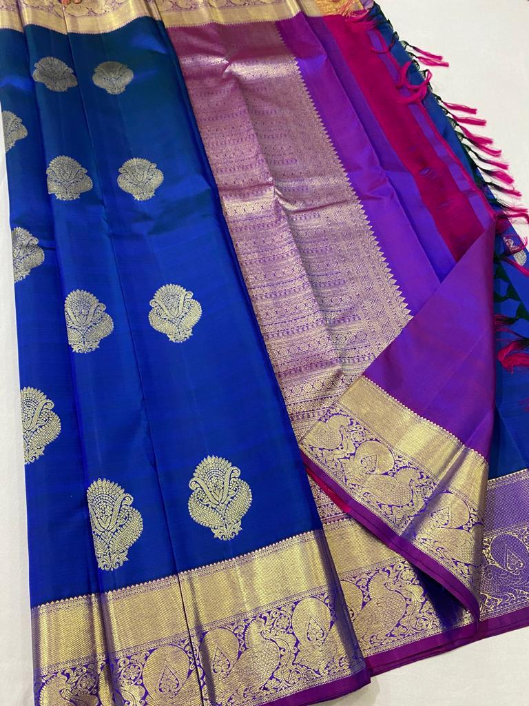 Sapphire Blue & Purple Elegance Kanchipuram Handloom Silk Saree SS17189