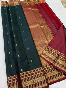 Bottle Green & Maroon Red Elegance Kanchipuram Handloom Silk Saree SS17180
